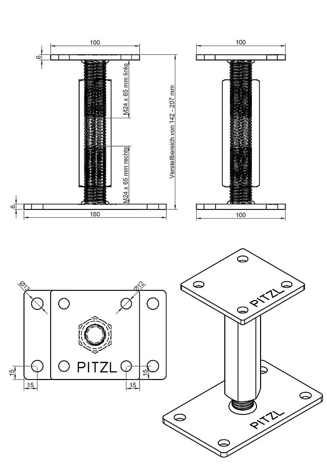 Pitzl Pfostenträger Typ 10920.1000 160 x 100 x 6 mm rechts/links silber 
